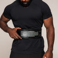 SBD 13mm Lever Belt in black, close-up of the metal lever buckle