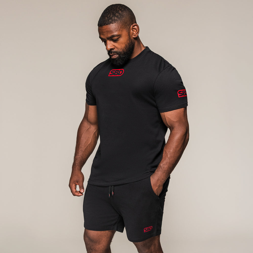 Men's black SBD Competition T-Shirt, front three-quarter view