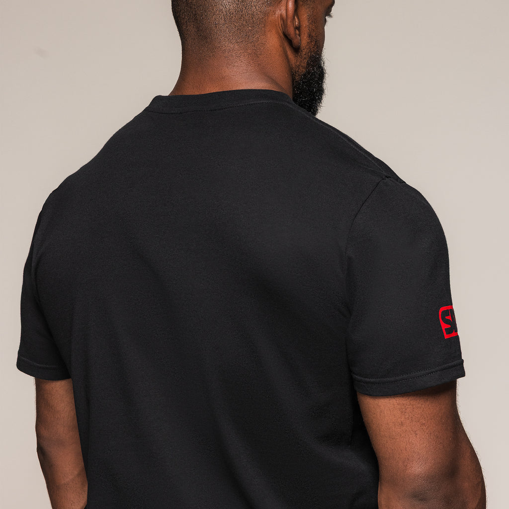 Men's black SBD Competition T-Shirt, rear view